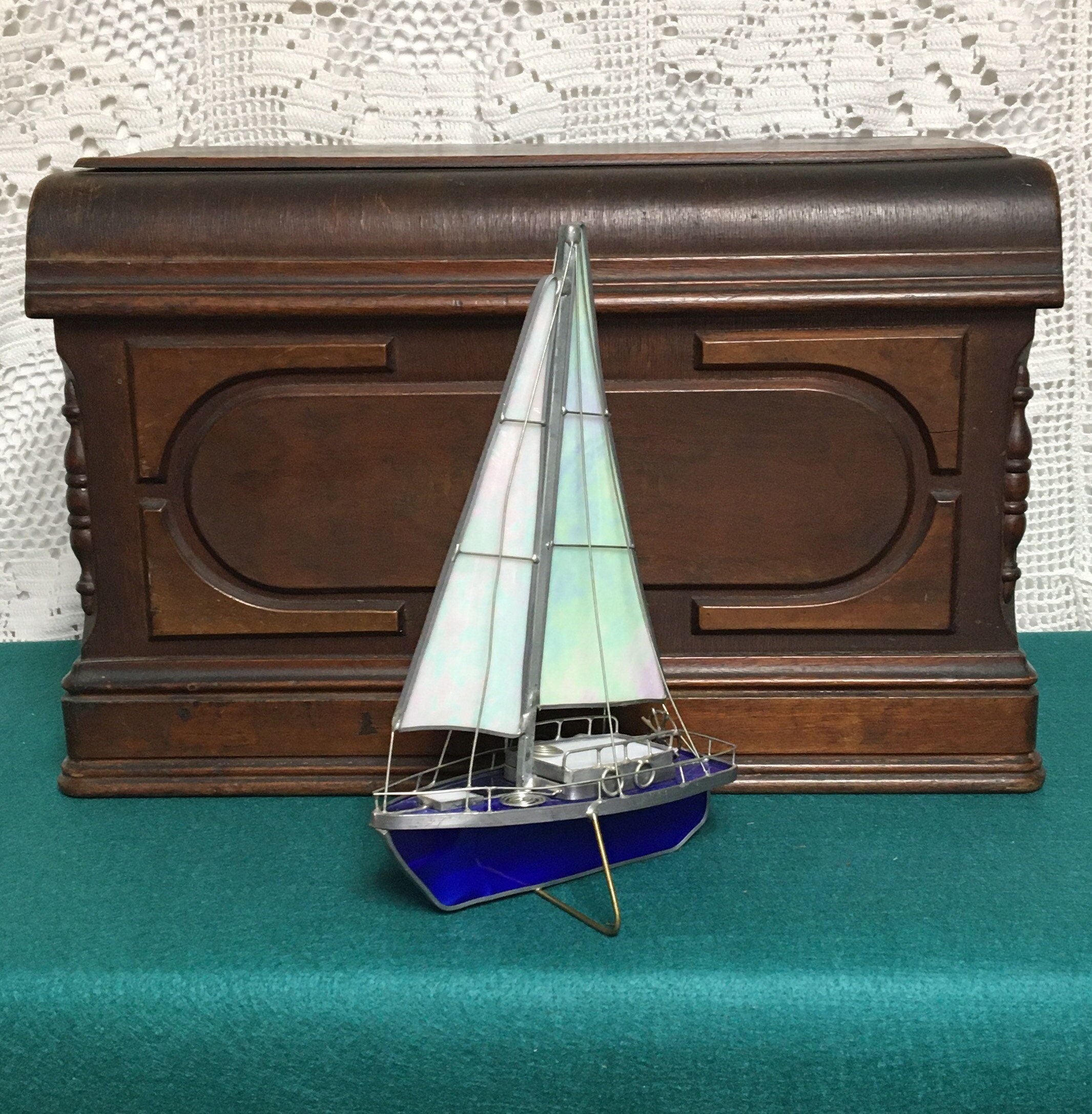 Stained Glass 3D Sailboat, Model Sailboat Sculpture, Sailing Yacht