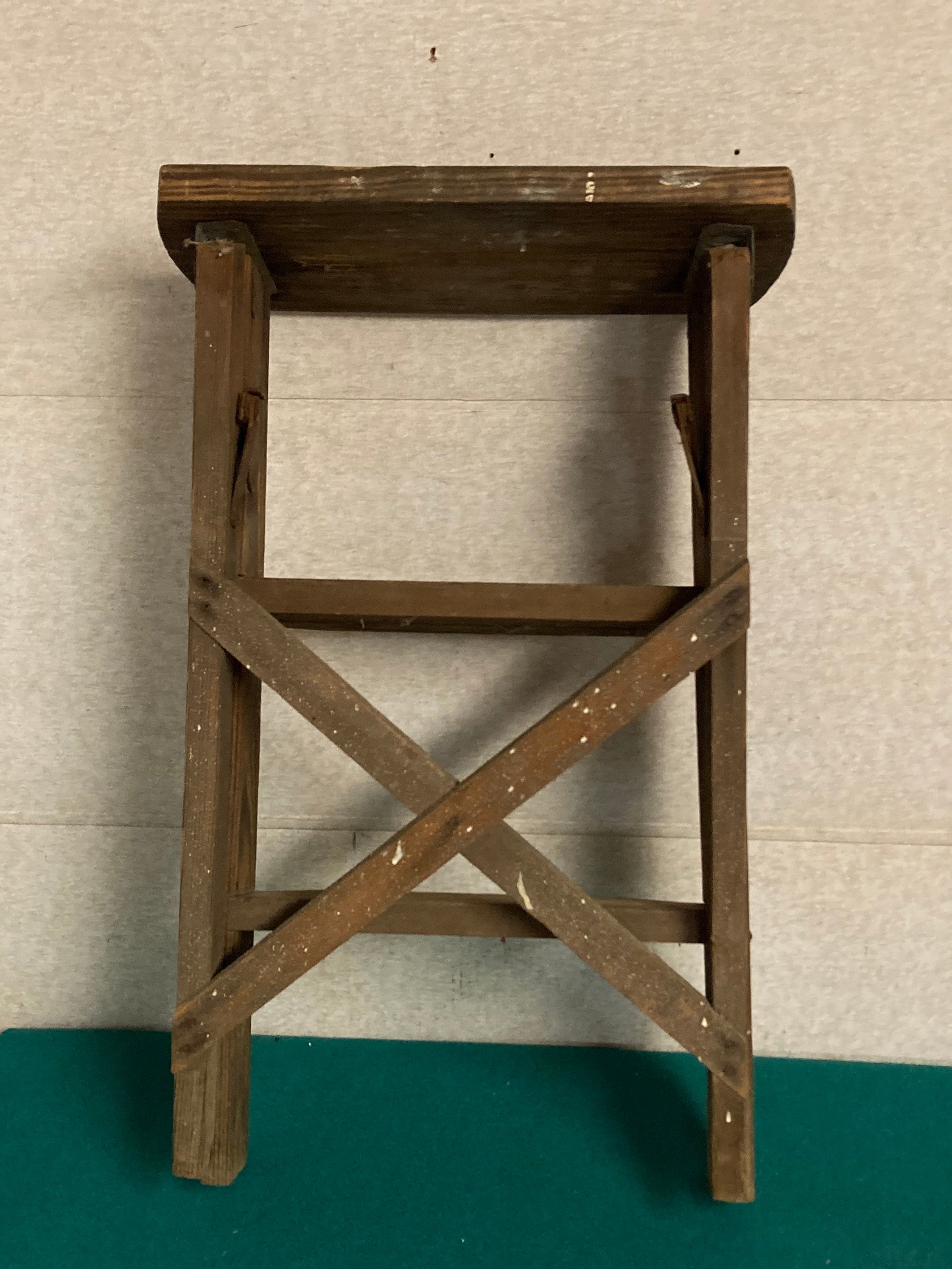 1960's Small Shabby Wooden Step Stool Ladder, Folding Step Stool