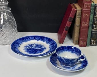 Wade & Company, Staffordshire, Flow Blue China, Shanghai Pattern, Set of Three (3)