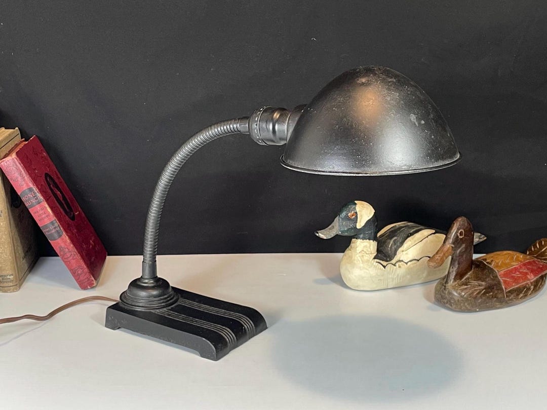 Antique Gooseneck Desk Lamp With Cast Iron Base, Art Deco, Machine Age ...