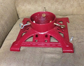 Red CAST IRON Christmas Tree Stand 14" Square Ornate Antique Tree Stand Accepts 4-1/2 - 5" Tree Trunk John Wright Made in the USA