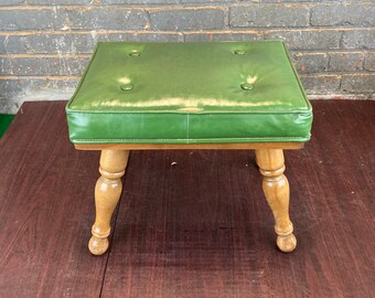Mid Century Padded Foot Stool, Danish Style Square Foot Rest, Ottoman, Vinyl Upholstery, Cushioned Hassock,