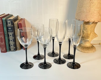 Luminarc Domino Black Stem Champagne Glasses (set of 4) and Wine Glasses (set of 3)
