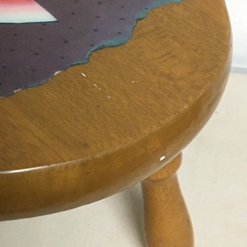 Small Wooden Folk Art Stool Handmade Decoupage Wooden Stool Etsy