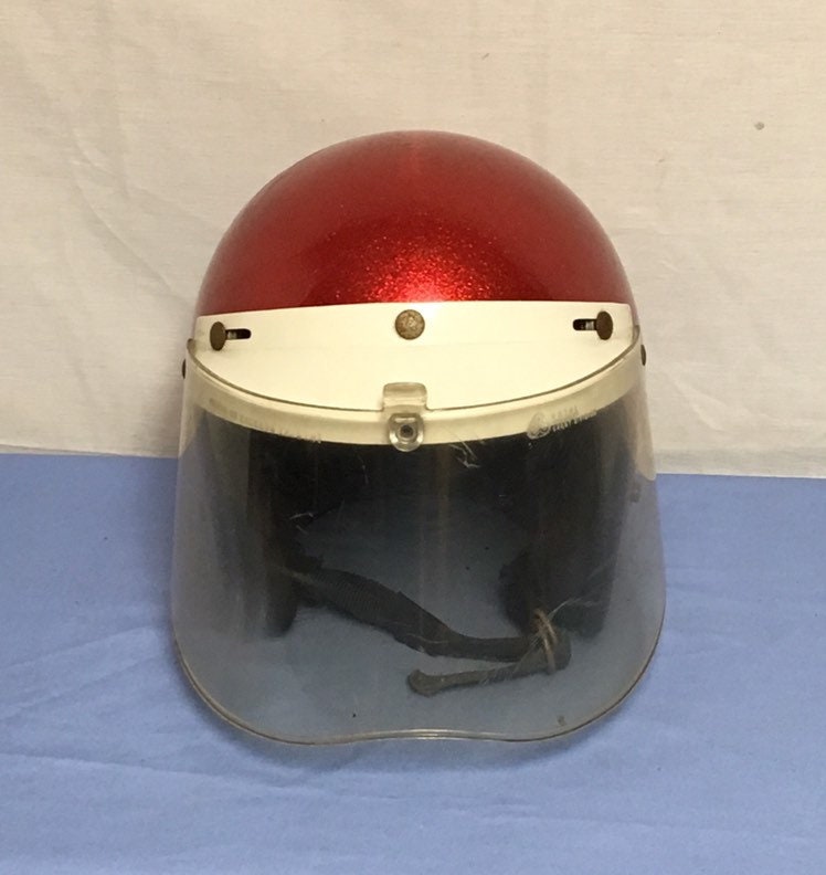 Royal Grant 1970's Red Glitter Motorcycle Helmet, Red Metallic Sparkle Open Face Helmet with