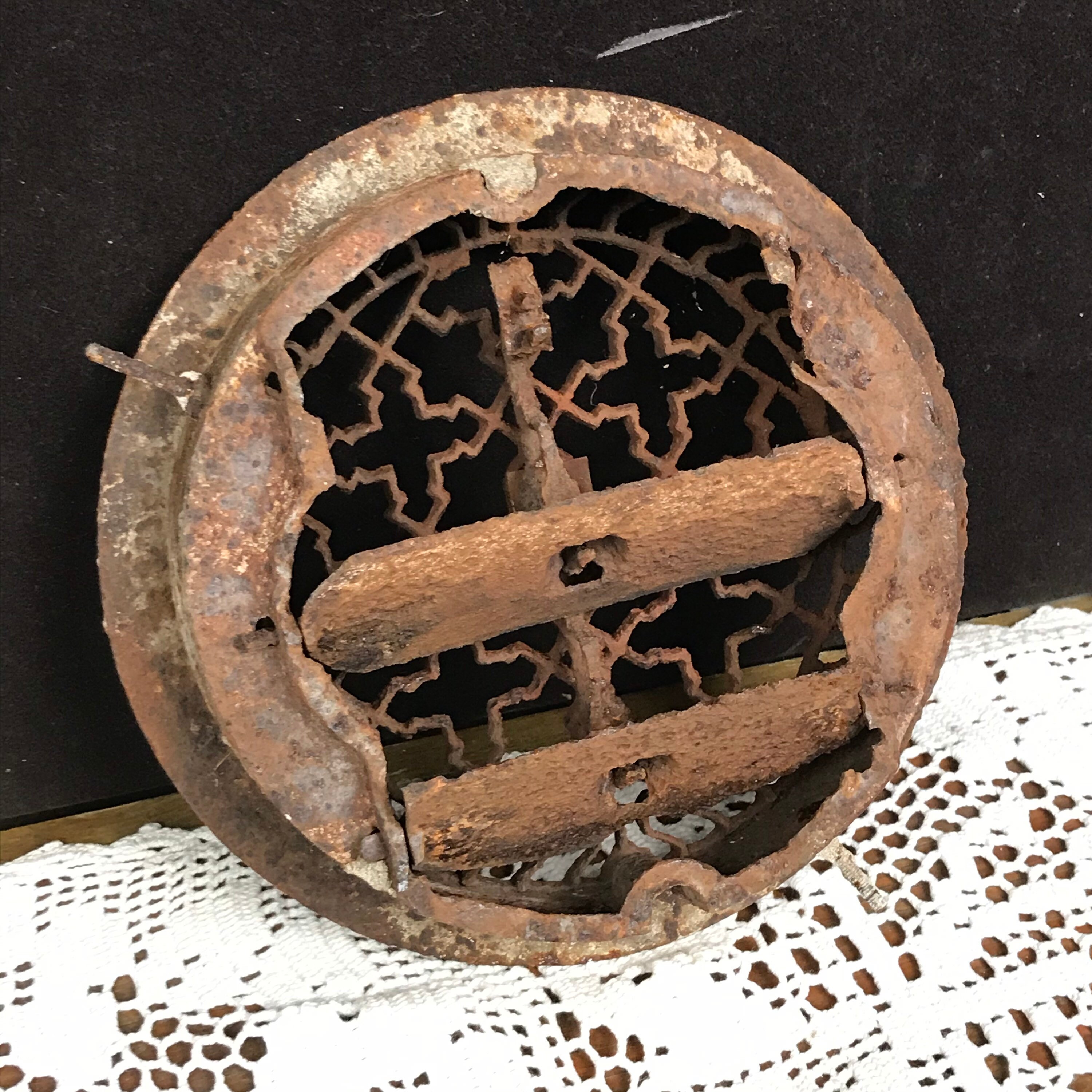 Antique Round Victorian Cast Iron Heating Grate Floor Register, Rustic