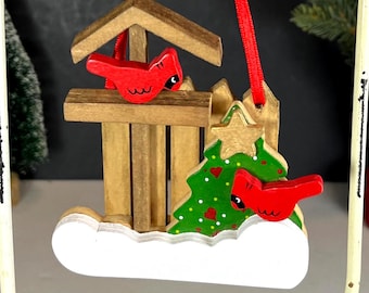Kurt S. Adler Wooden Ornament, Cardinals in the Snow Christmas Scene