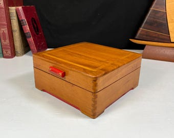 1960's Handmade Dovetailed Wooden Box Chest Hinged Lid, Autokraft Box Co.