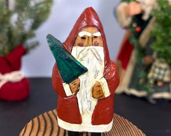Handcrafted Wooden Santa Brooch, Artist Signed