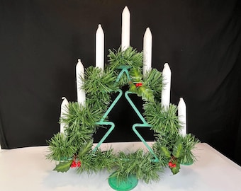 Wrought Iron Christmas Tree Shaped Candlestick Holder, Holds 7 Candles