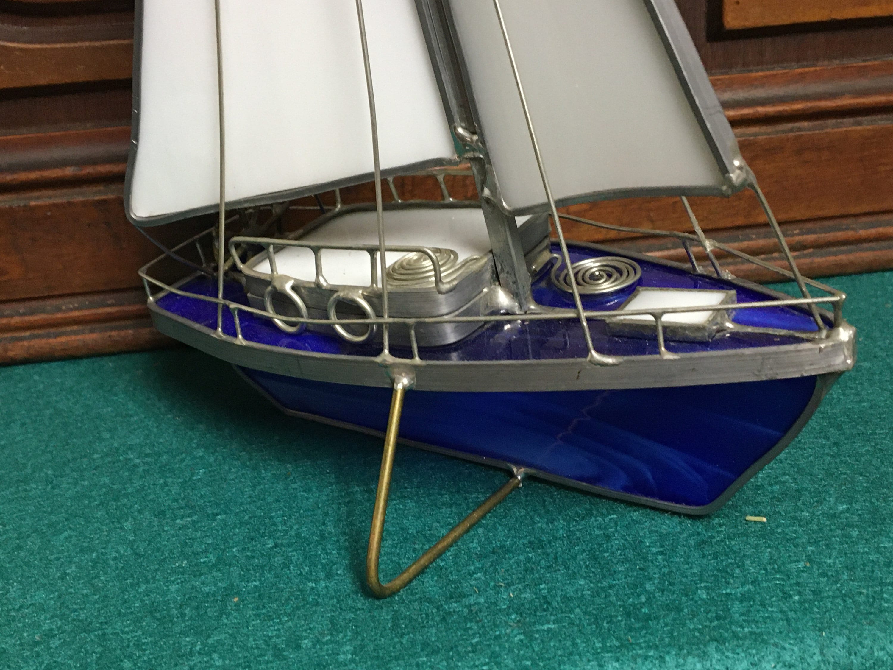 Stained Glass 3D Sailboat, Model Sailboat Sculpture, Sailing Yacht