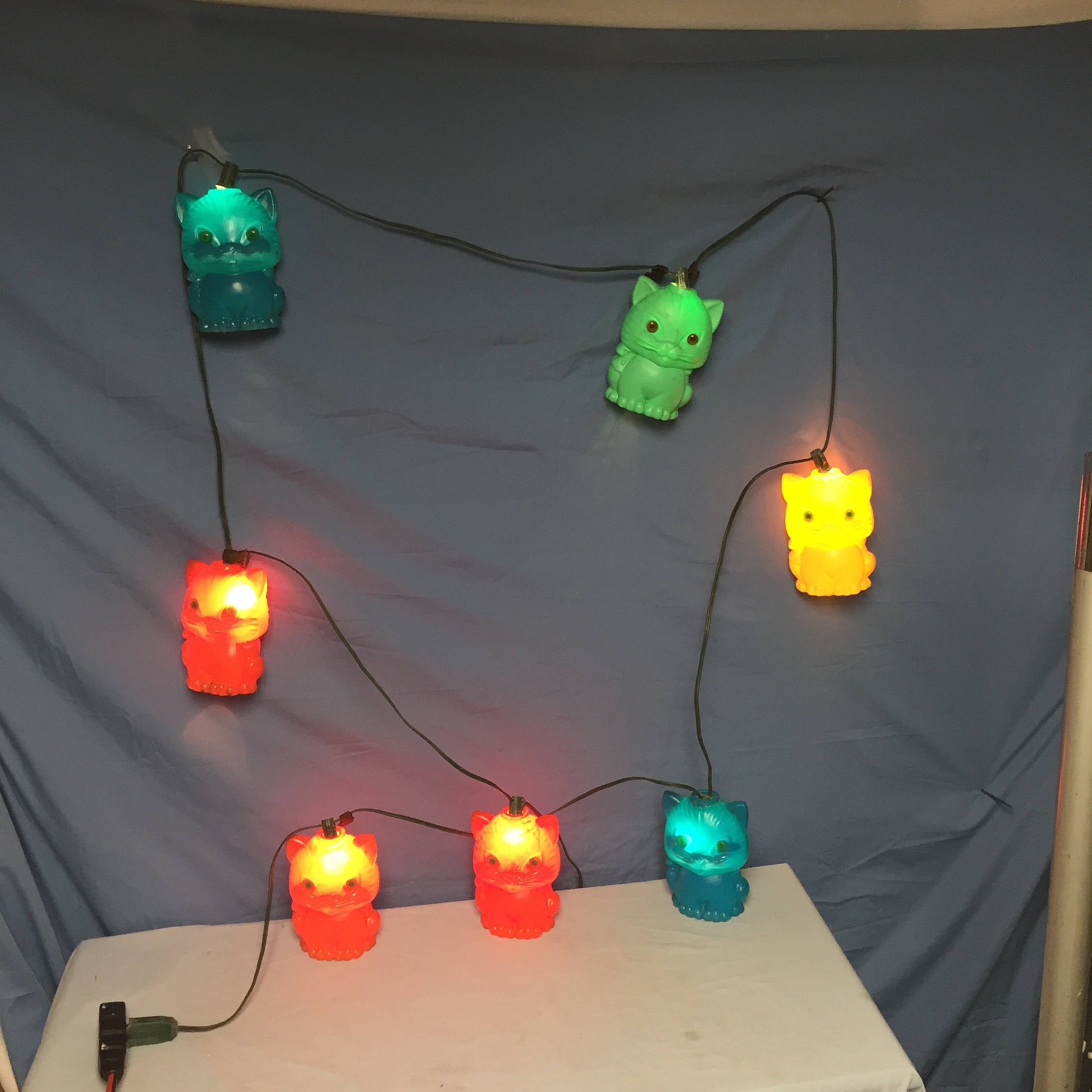 Vintage Outdoor Blow Mold Cat Party Lights, 1960's