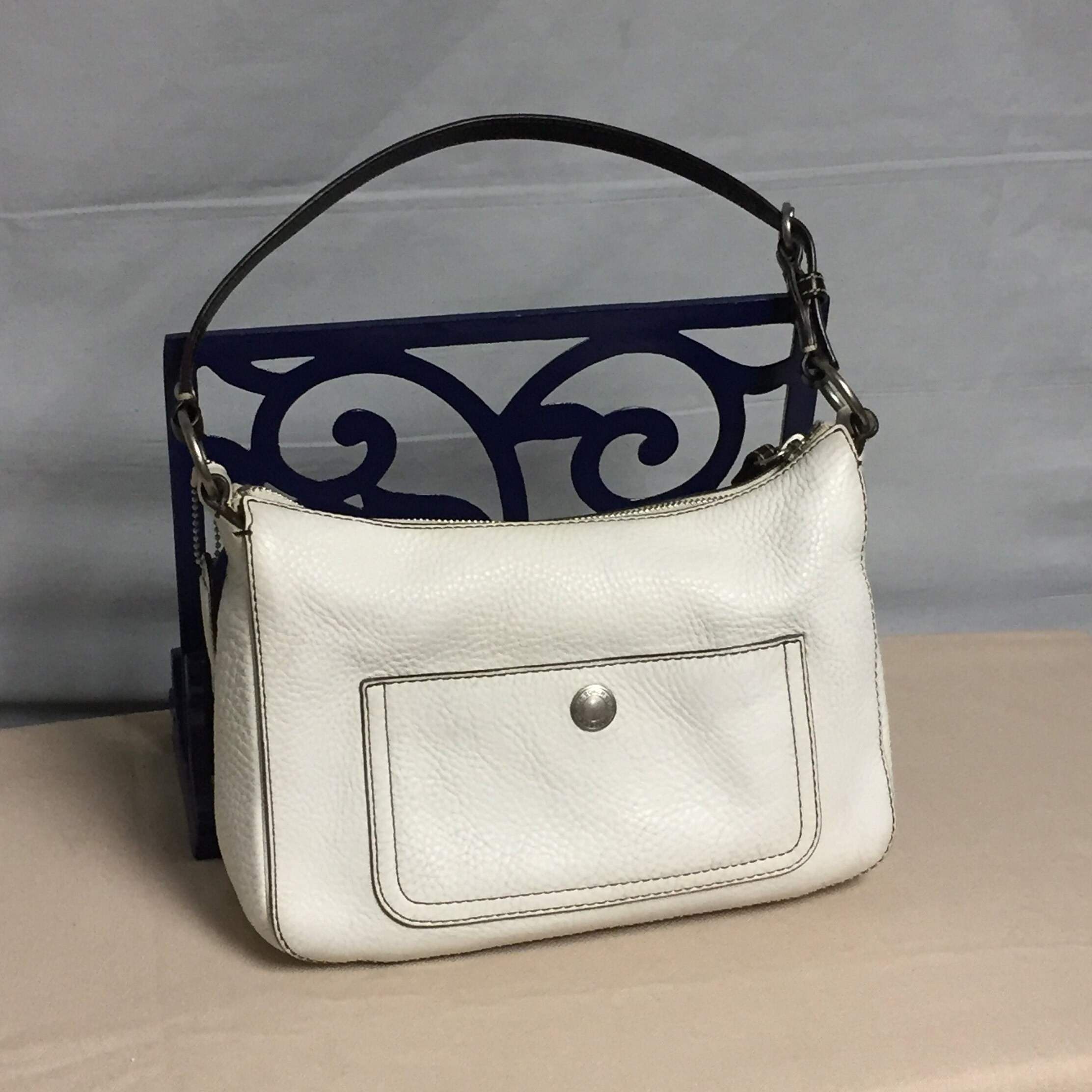 Coach White Pebbled Leather Purse, Coach Chelsea Handbag, White Leather