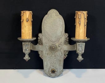 Art Deco Riddle Co. Cast Metal 2 Arm Electric Wall Sconces, 1930's, Refurbished New Wiring