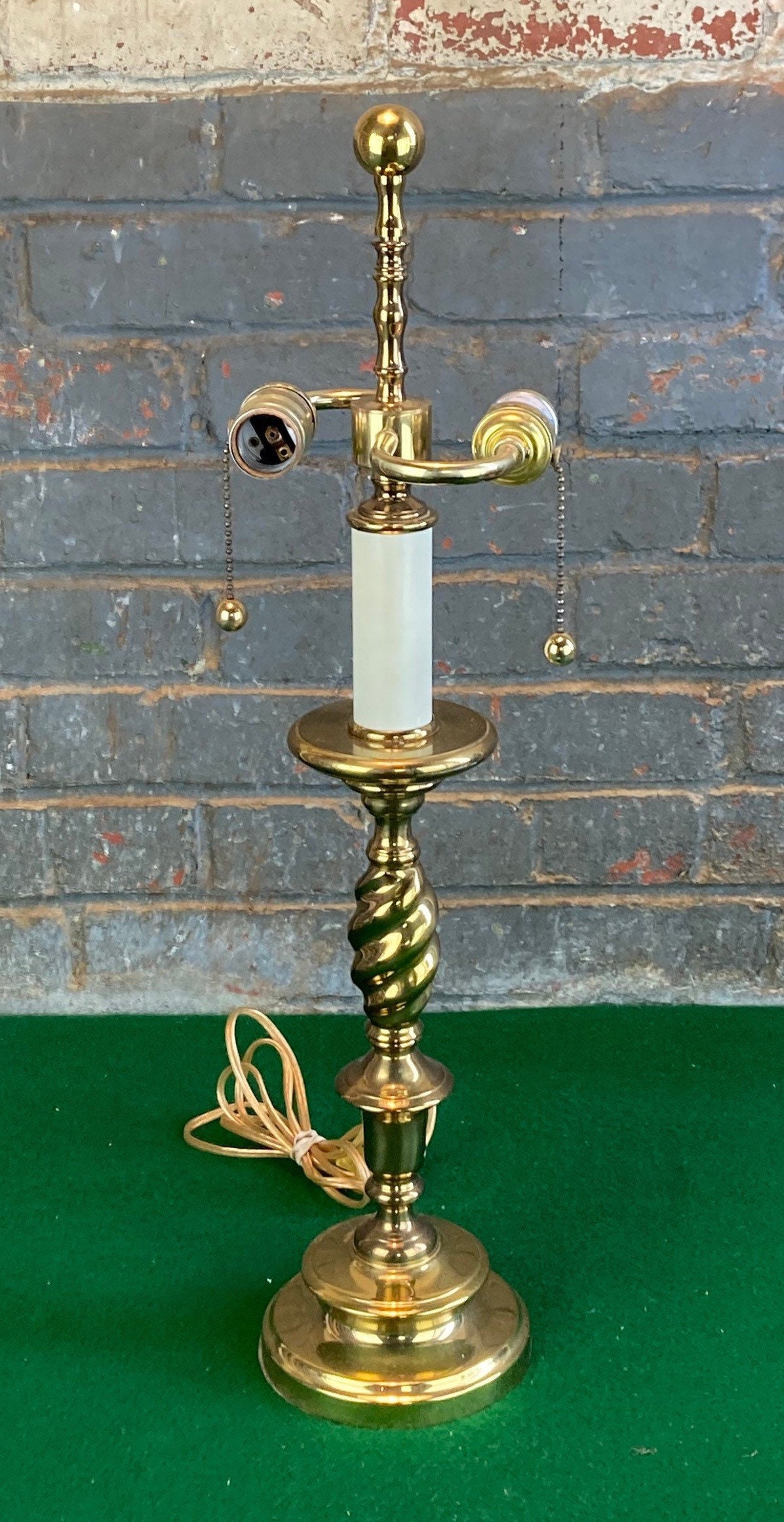 Solid Brass 2 Bulb Table Lamp, Pull Chain Sockets, Colonial