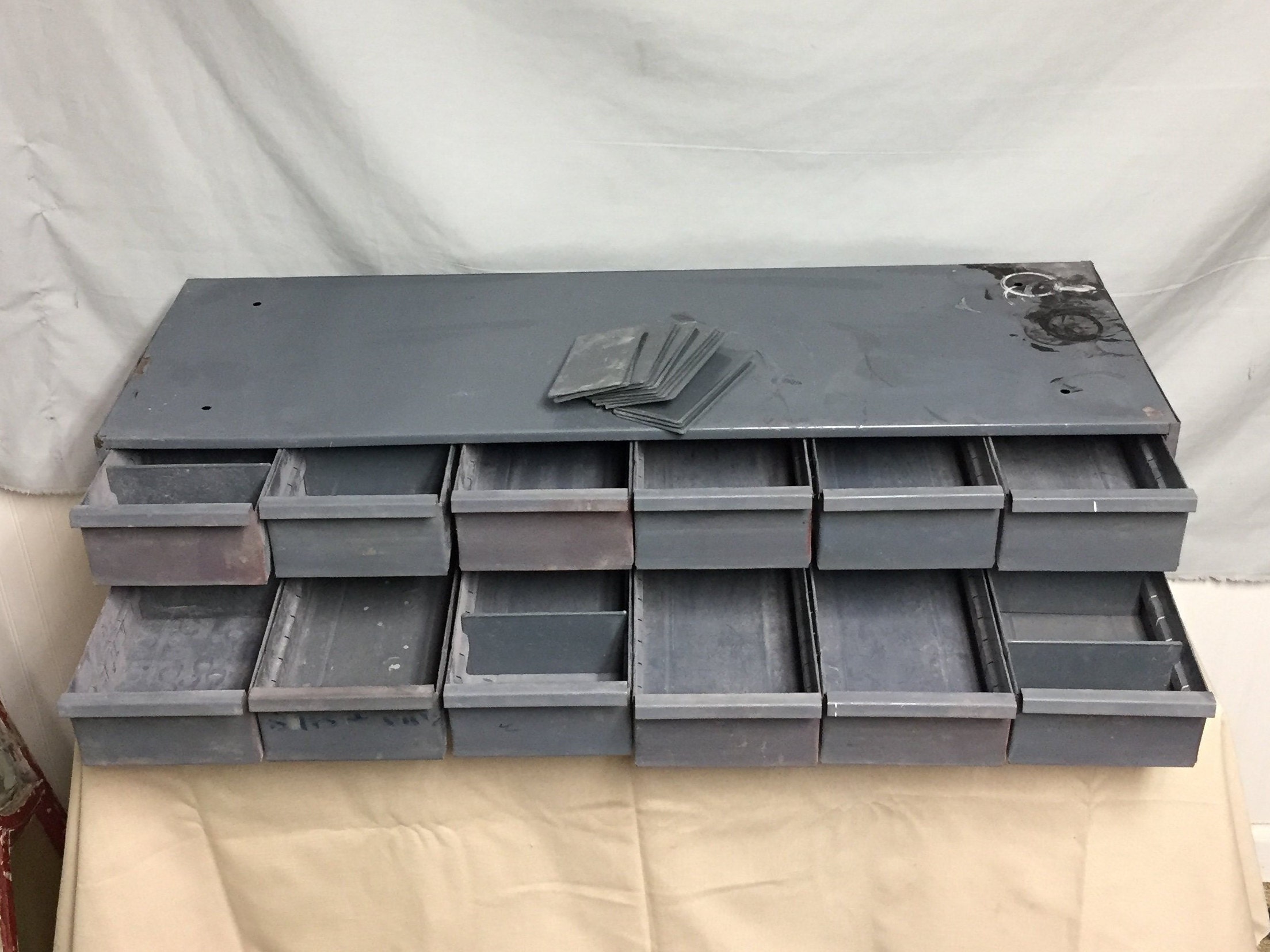 Vintage Durham Gray Industrial 12 Drawer Steel Parts Old Parts