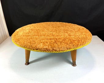 Mid Century Padded Footstool Ottoman Faux Fur