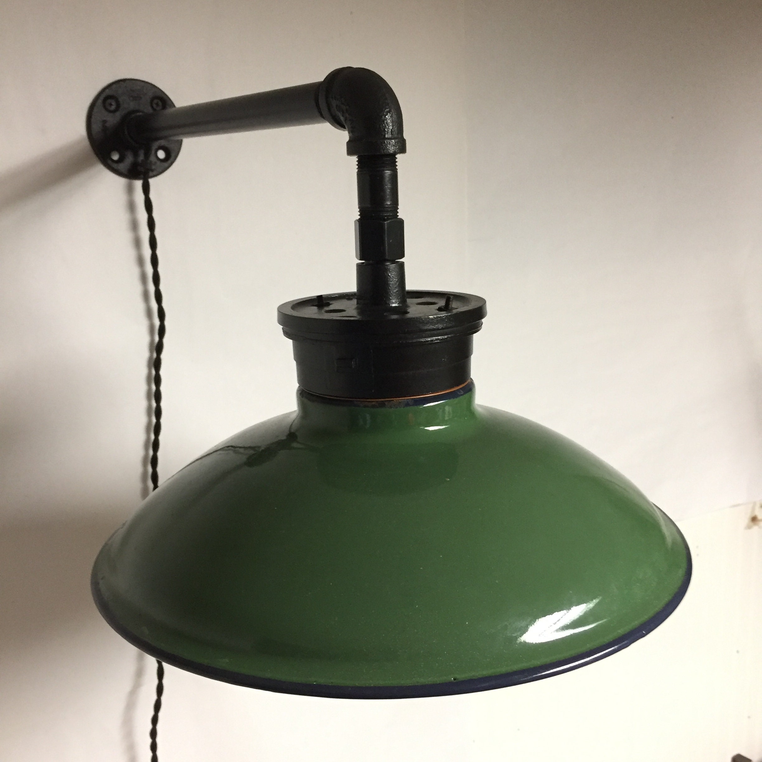 Original Green Porcelain Barn Light Fixture Electric Wall Sconce, Goose