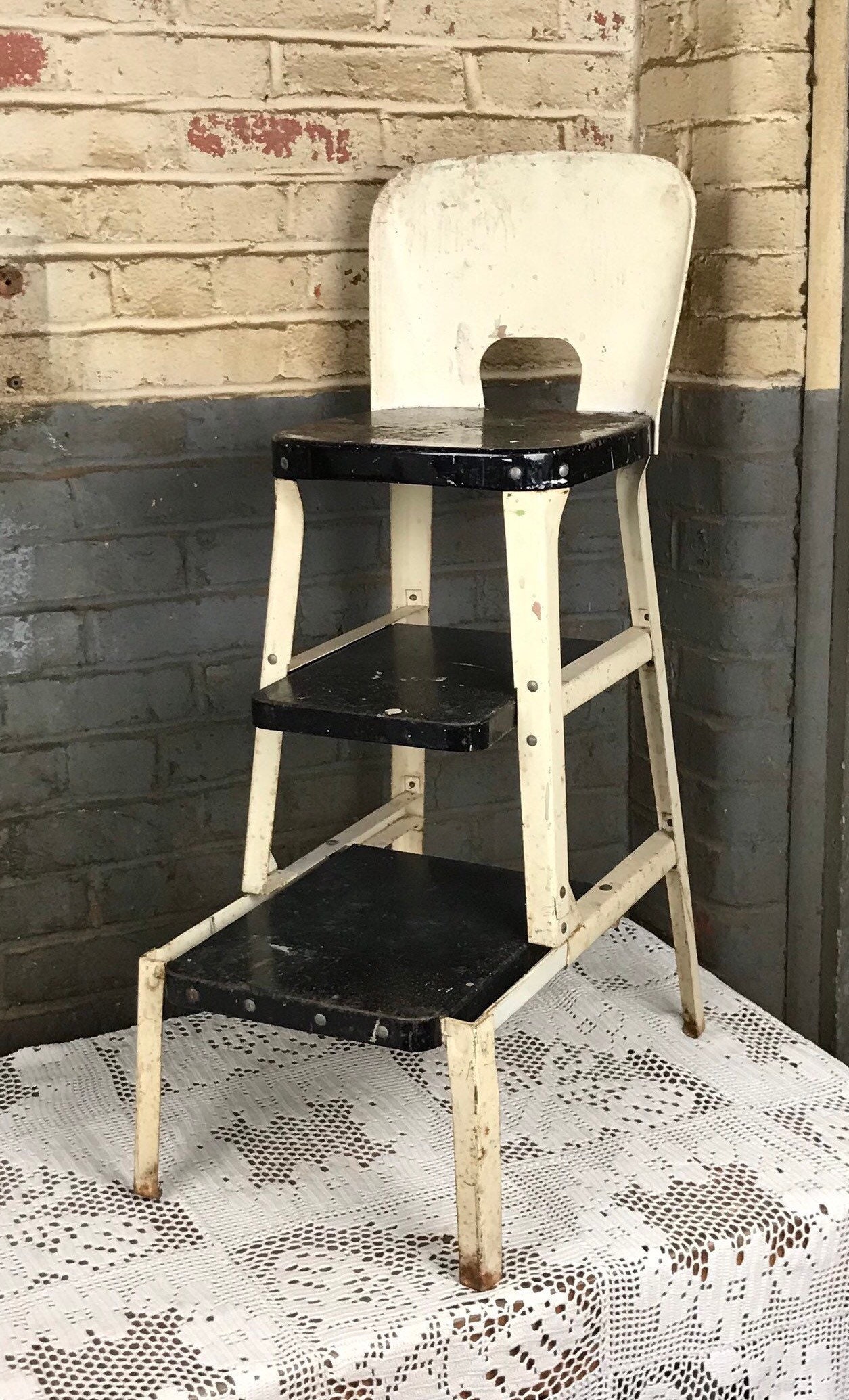 Vintage metal 2025 step stool chair