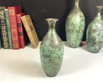 Bronze Verdigris Patina Vase, 8" Metal Vase