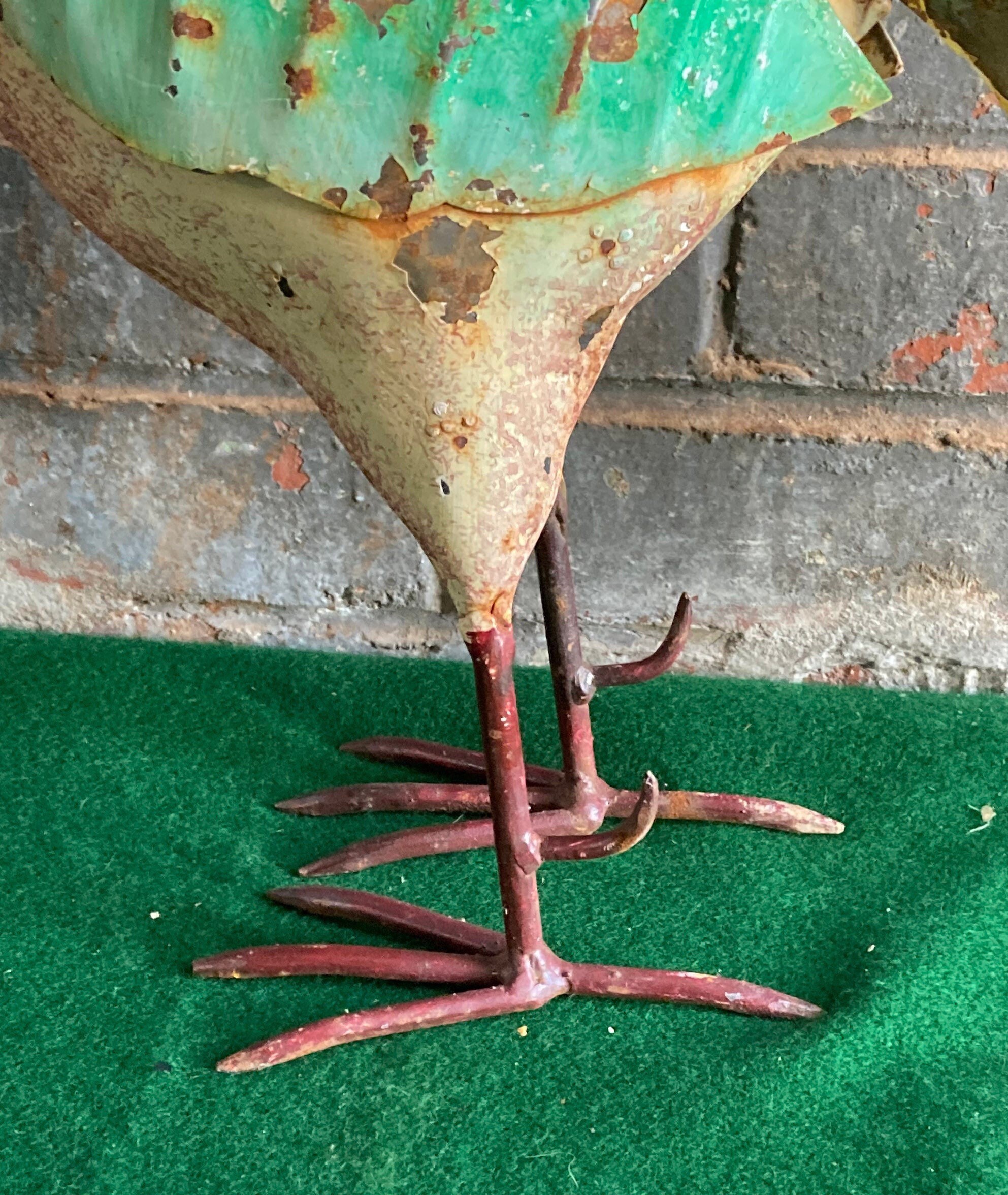 Vintage Hand Painted Metal Rooster, 18 Tin Sculpture Yard Art, Folk Art