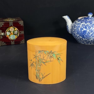 Oval Etched Bamboo Chinese Tea Box, HNA