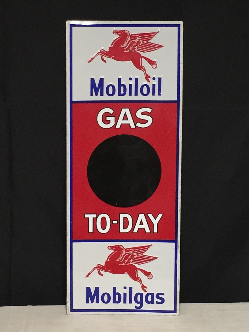 Vintage Style Mobiloil Mobilgas Curved Metal Gasoline Sign – Pump Oil Advertising