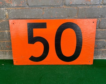 Vintage Wooden 50 MPH Orange Construction Zone Speed Limit Sign