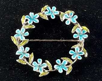Beau Sterling Forget-Me-Not Brooch, Blue Enamel Flower Circle Pin