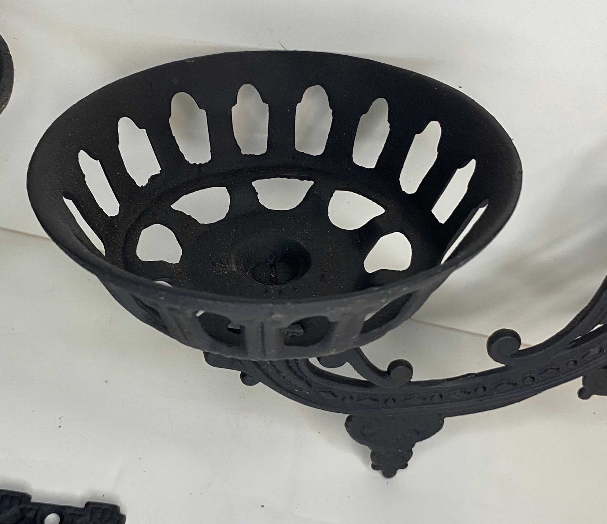 Two (2) Vintage Black Cast Iron Oil Lamp Wall Brackets, Sconce Brackets