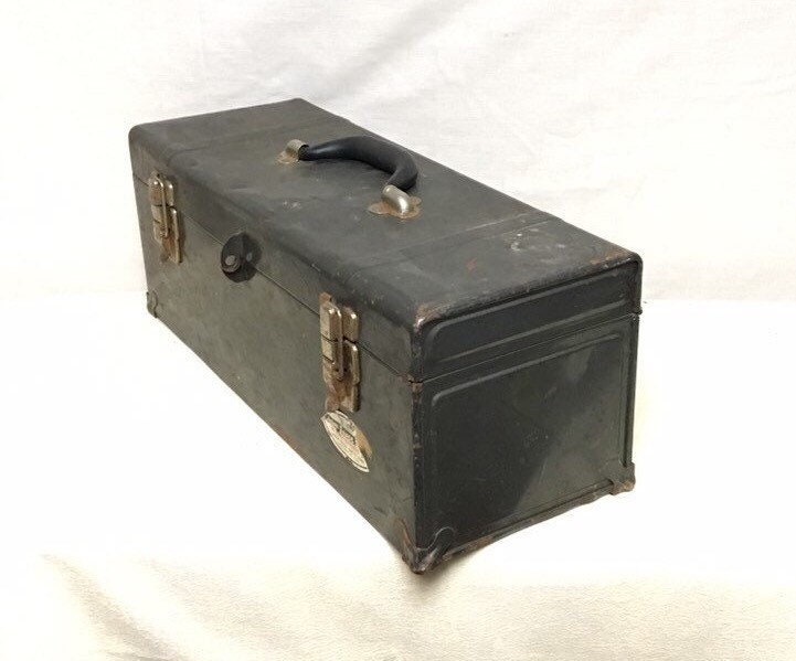 RESERVED Vintage Union Steel Gray Metal Toolbox Chest, Mechanics Tool