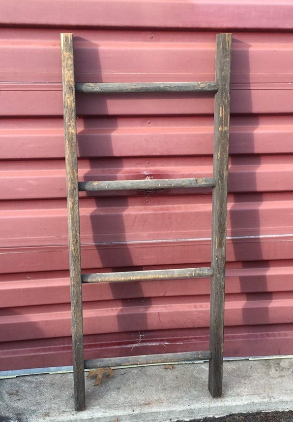 Antique 4' Shabby Wooden Blanket Ladder with Paint Splatter, Old