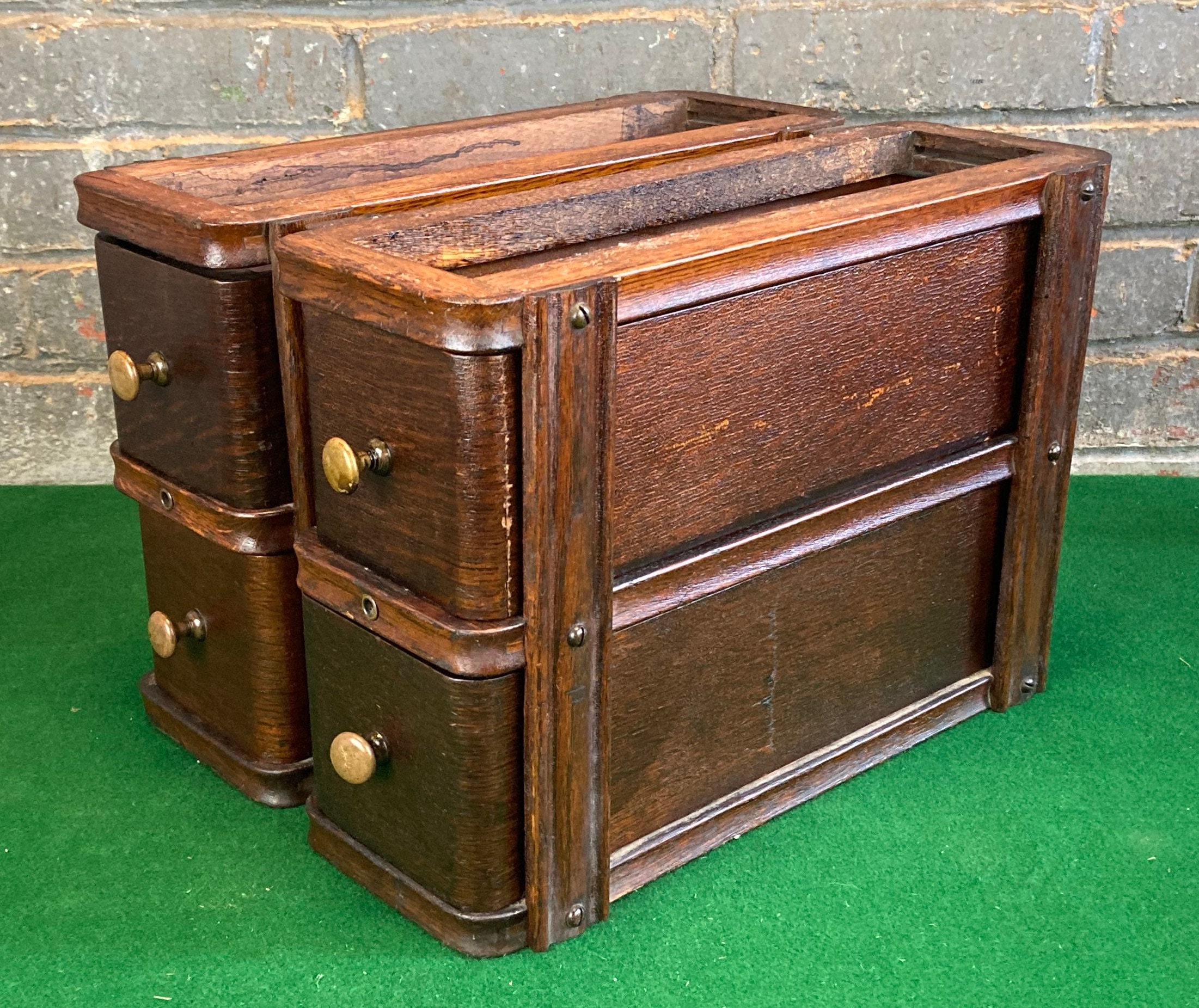 4 Singer Sewing Machine Wooden Drawers w/ Original Frames, Oak Wood