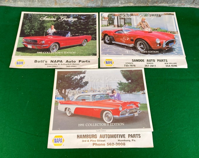 3 NAPA Auto Parts Classic Car Calendars, 1984, 1991, 1992 