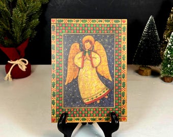 Wooden Folk Art Angel Plaque
