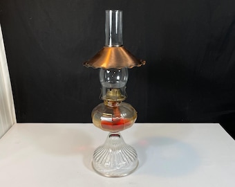 Antique Glass Oil Lamp Eagle Burner with Chimney and Metal Reflector Shade