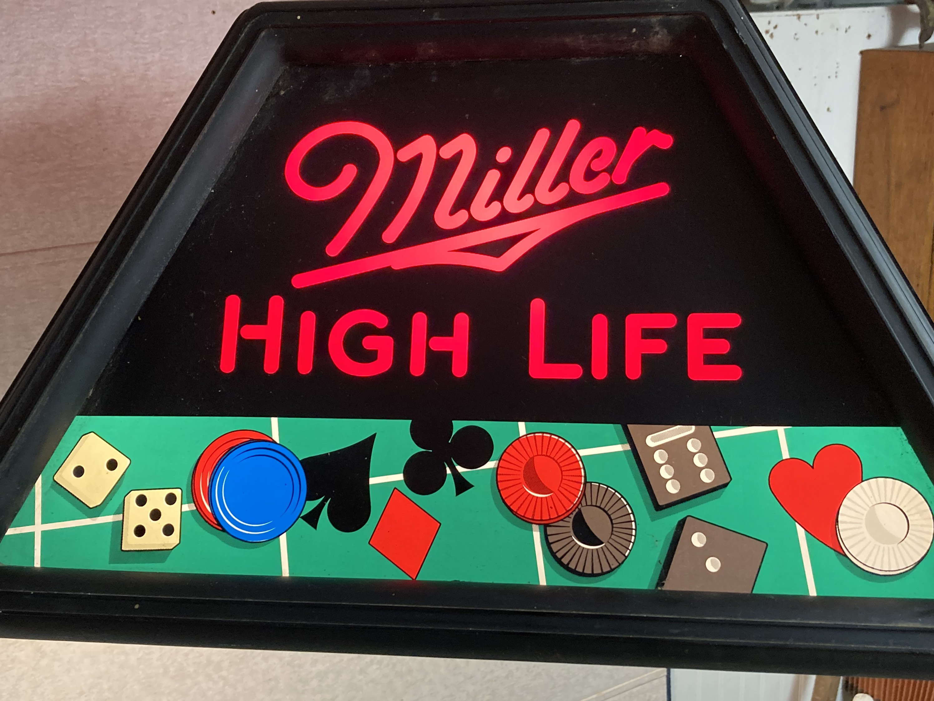 1990 Miller High Life Hanging Poker Table Swag Light, Billiards Light, Miller Brewing Co.