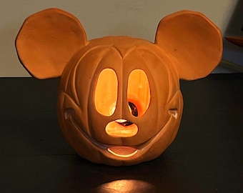 Mickey Mouse Terra Cotta Jack-o-Lantern with Electric Light