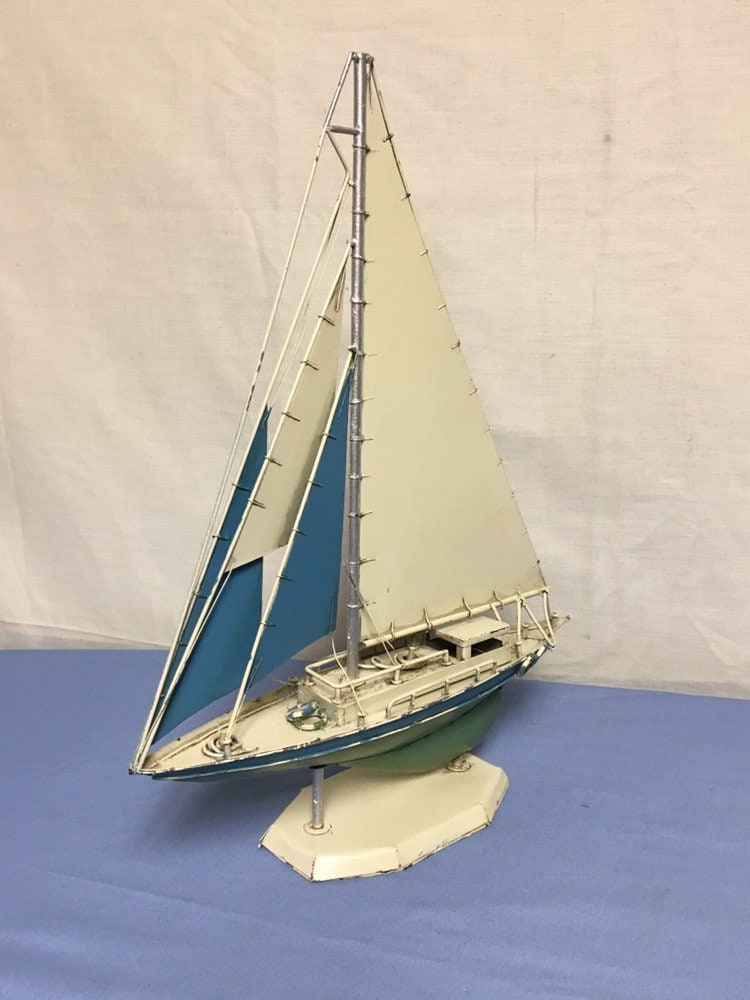 Metal Sailboat, Model Sailboat, Sailing Yacht, Nautical Folk Art, Ship Sculpture, Ship Statue