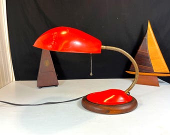 Mid-Century Orange Gooseneck Desk Lamp, Space Age MCM