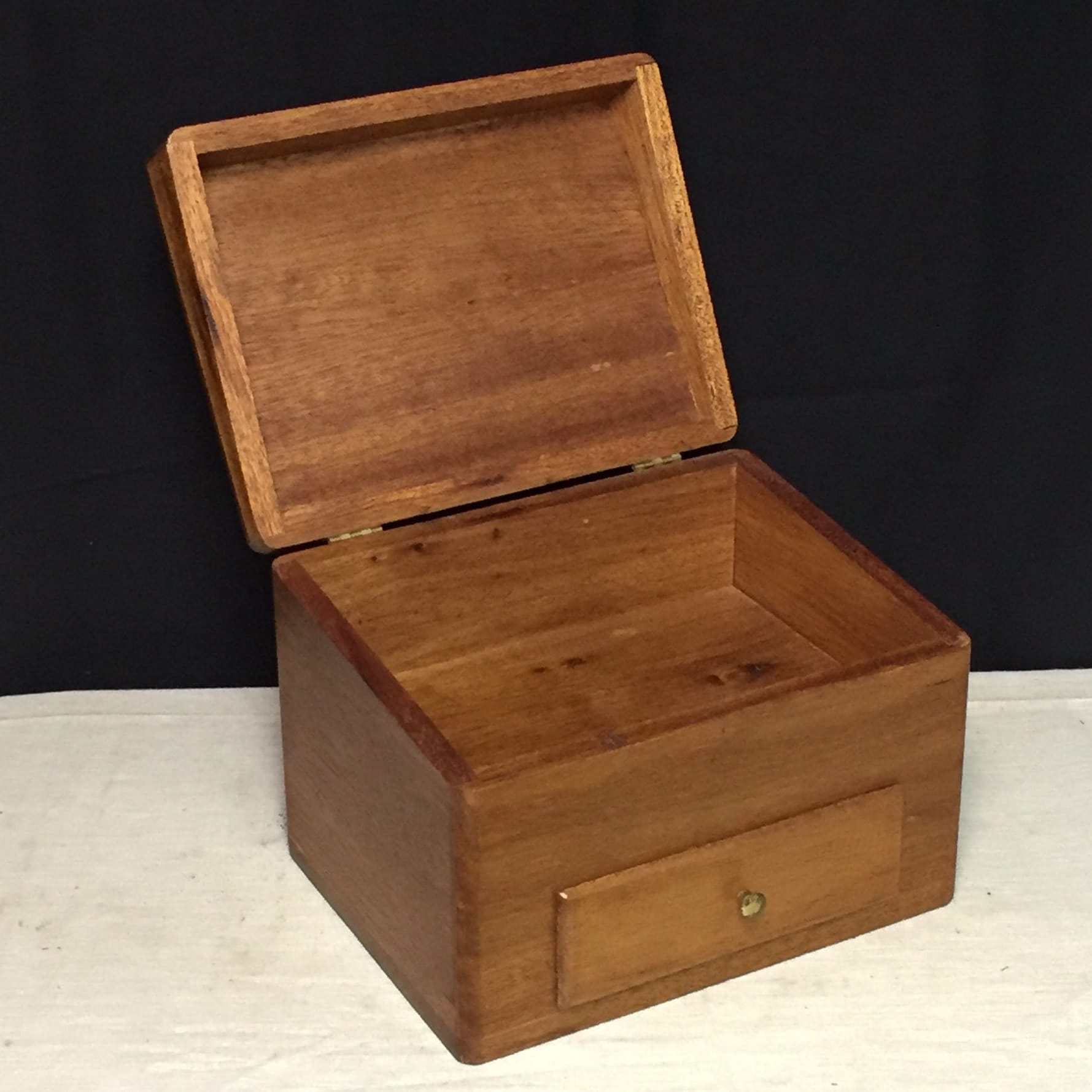 Homemade Wooden Oak Box with Drawer and Hinged Lid 