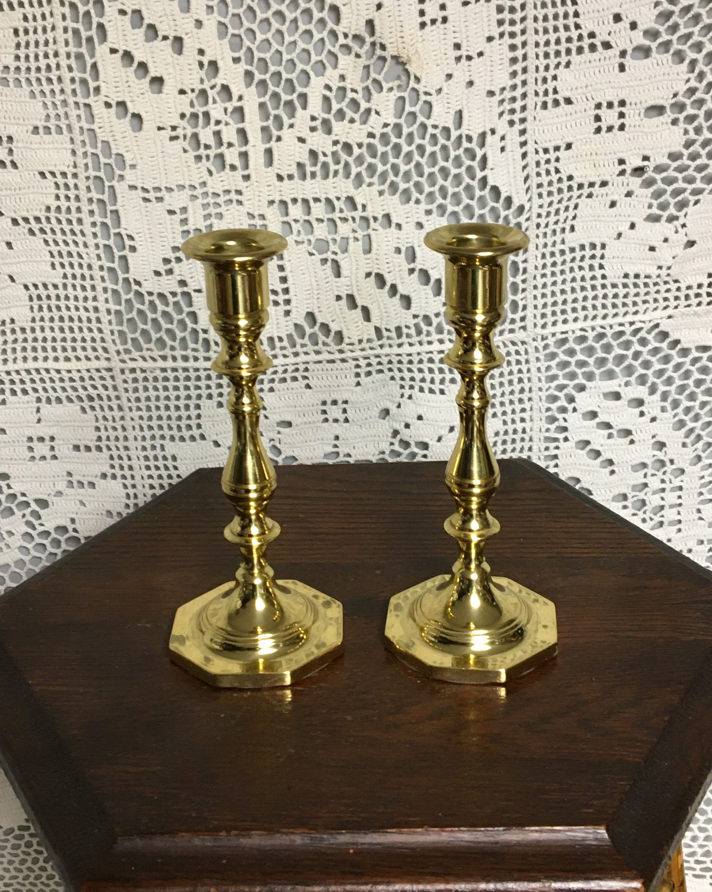 Pair Baldwin Brass Candle Holders, 7 Tall, Solid Brass Candlesticks