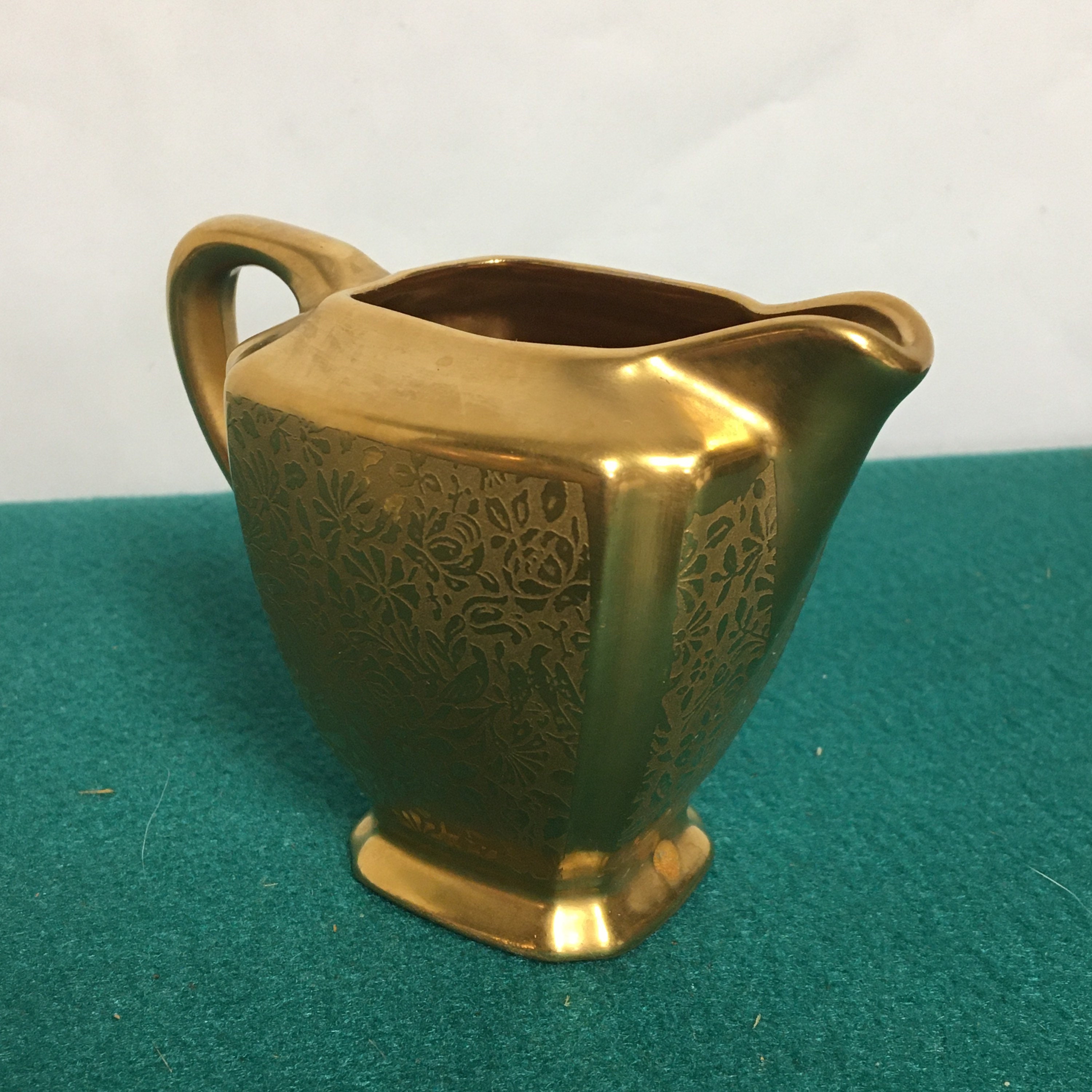 Wheeling Gold China Creamer, Sugar Bowl and Salt Shaker, Marked 1253