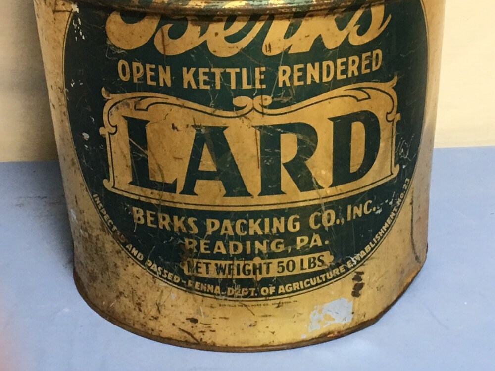 Berks Open Kettle Rendered Lard Tin, Berks Packaging, Reading Pa
