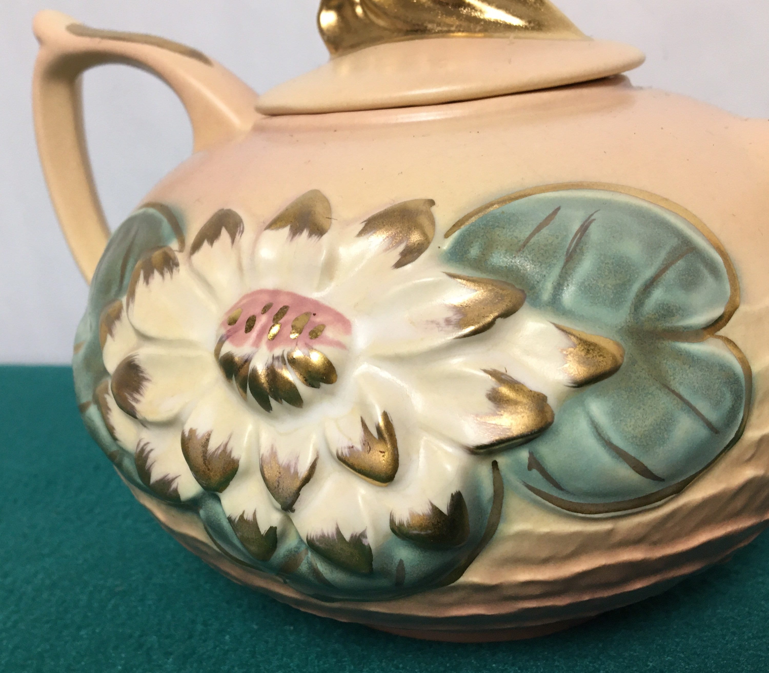 Hull Art Pottery Teapot, Water Lilly Pattern, L186, Embossed Floral