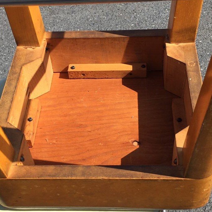 Two (2) Mid Century 24 Wooden Counter Stools, Chrome Footrest, Retro