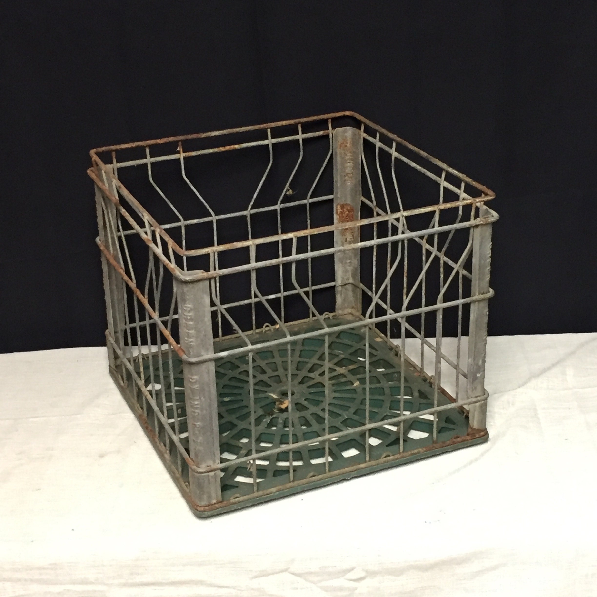 1974 Green's Dairy Galvanized Wire Milk Crate, York PA, Galvanized