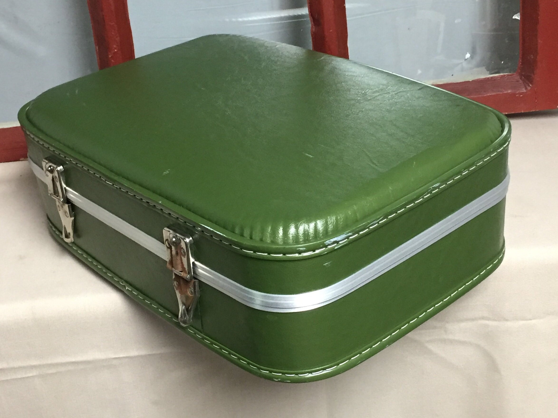 RESERVED Vintage Green Luggage Train Case Overnight Bag, Carry On