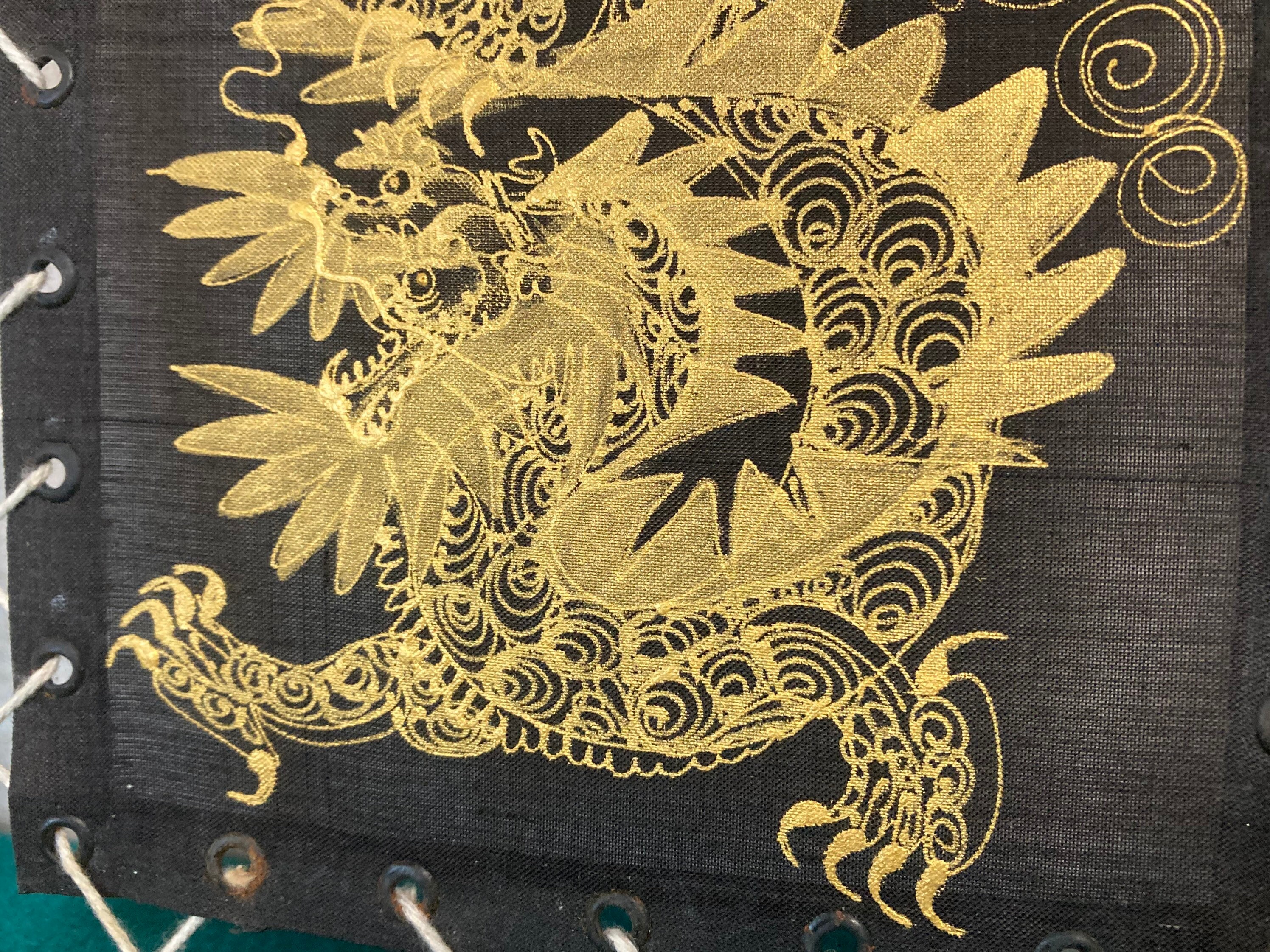 Chinese Dragon Silk Screen, Gold Dragon on Black Silk, Asian Art