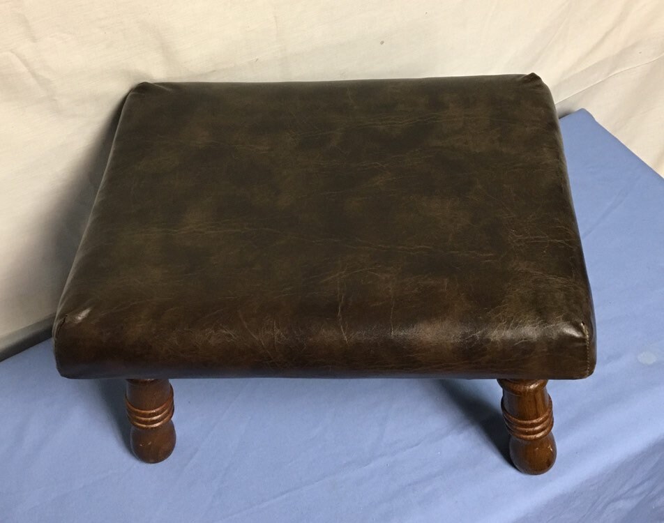 Mid Century Padded Foot stool, Rectangular Foot Rest, Ottoman, Vinyl Upholstery, Cushioned Hassock,